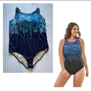 SWIMWUITS FOR ALL One Piece Swimsuit Plus SIZE 34 Black Blue